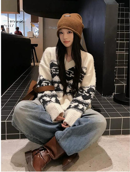 Fair Island V Neck Jacquard Knit