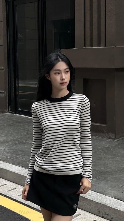 Black White Striped Knit Sweater