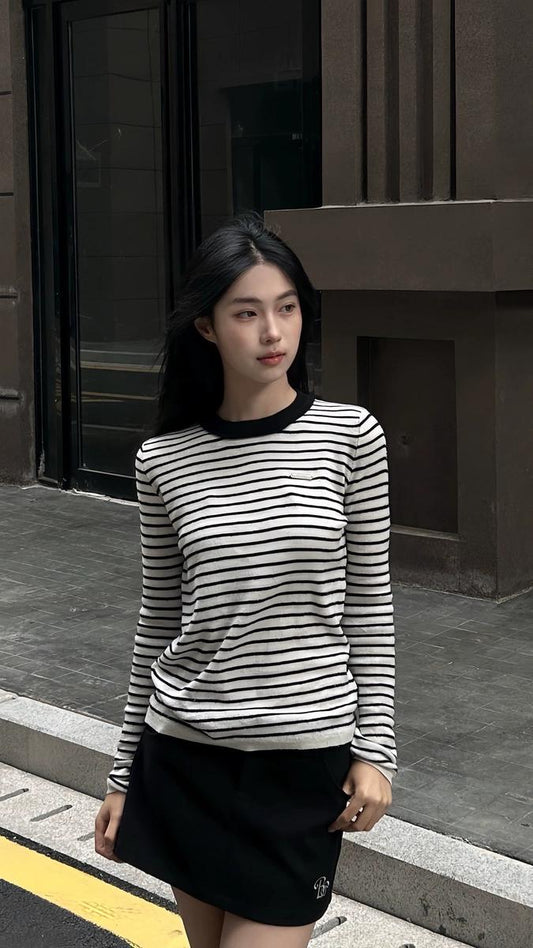 Black White Striped Knit Sweater