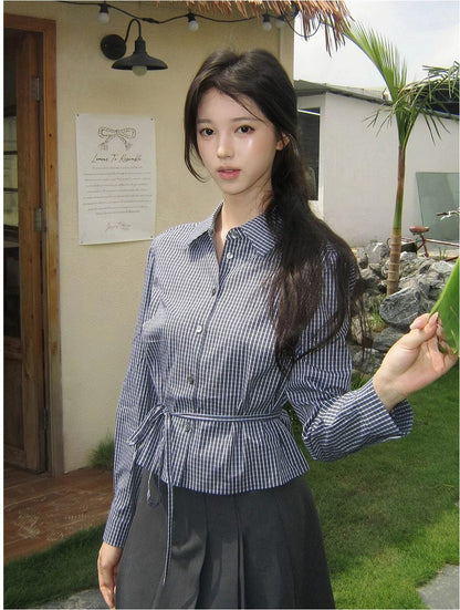 Korean Vintage Plaid Long Sleeve Shirt