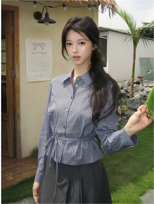 Korean Vintage Plaid Long Sleeve Shirt