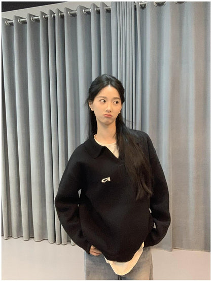 American Black V Neck Knit Sweater