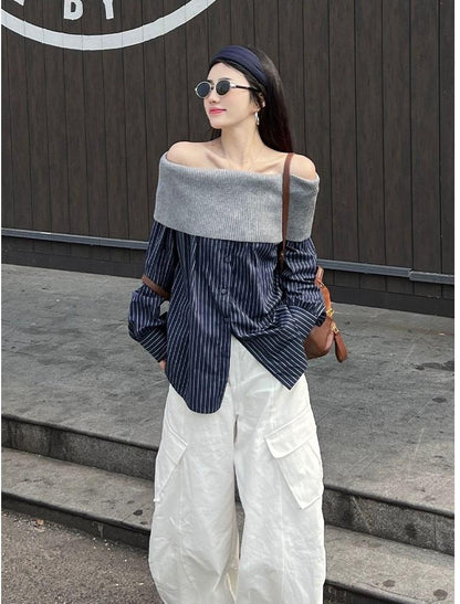 Korean Off Shoulder Knit Shirt