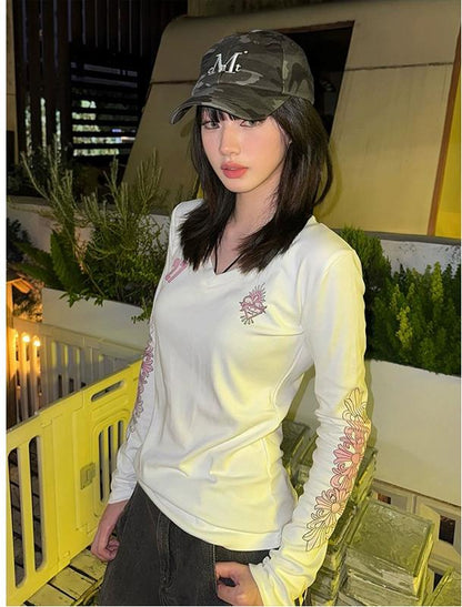 Vintage Cross Print V Neck Tee