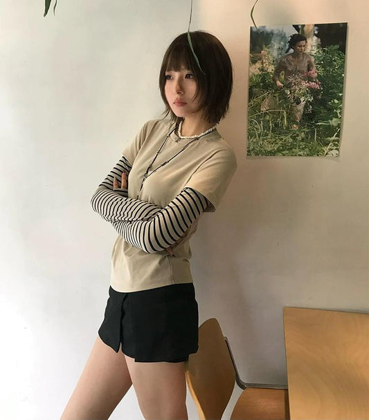 Vintage Layered Striped Long Sleeve Top