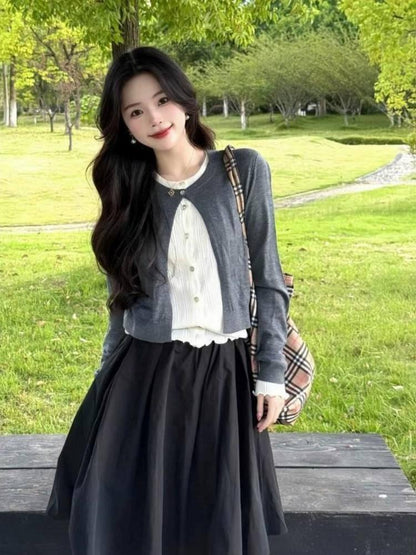 Korean Layered Gray Knit Cardigan