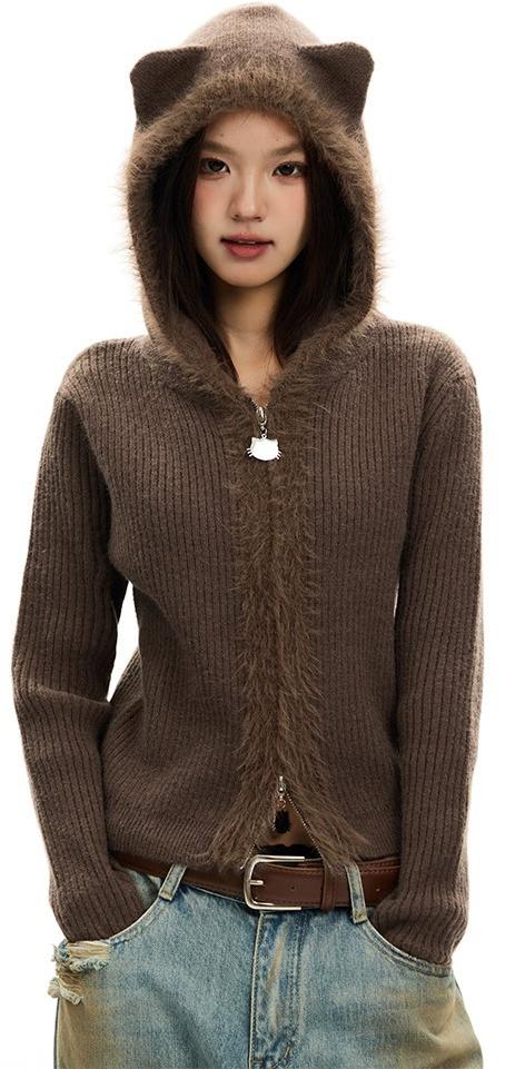 Vintage Bear Ear Knit Hoodie
