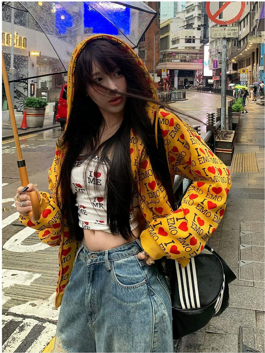 Street Style Letter Heart Cardigan