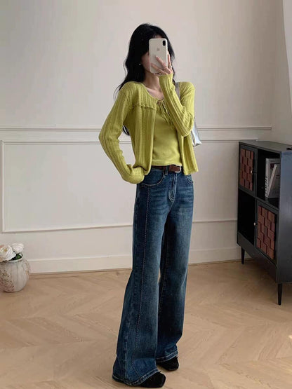 Green Cable Knit Cardigan Set