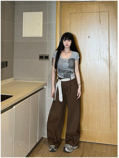 Vintage Coffee Check Tie Pants