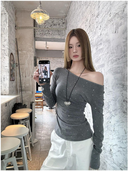Rhinestone One-Shoulder Tee