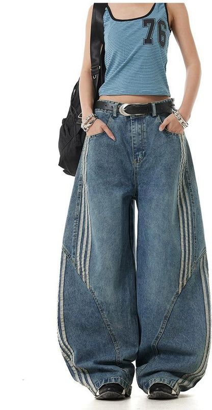 Washed Deconstructed Wide Jeans