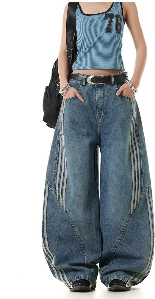 Washed Deconstructed Wide Jeans