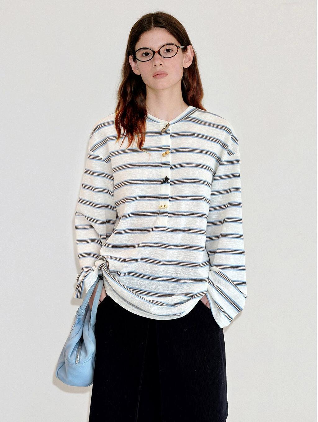 Horn Button Stripe Henley