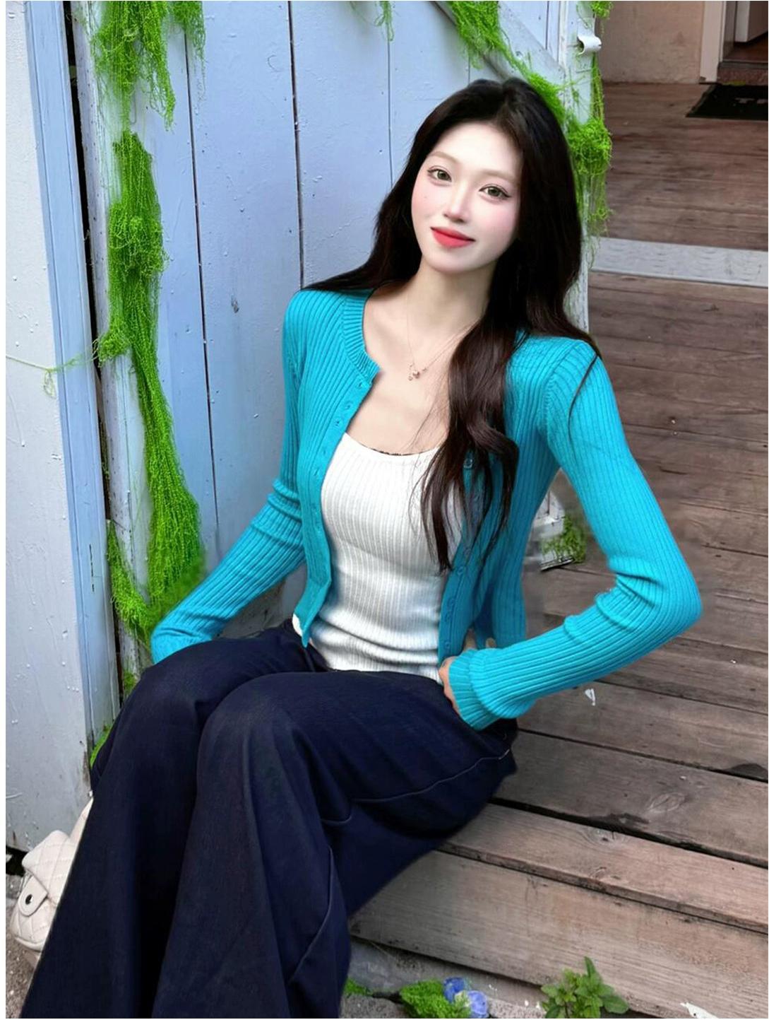 Blue Knit Cardigan & Tank Set