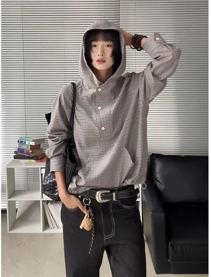Vintage Henley Hooded Check Shirt