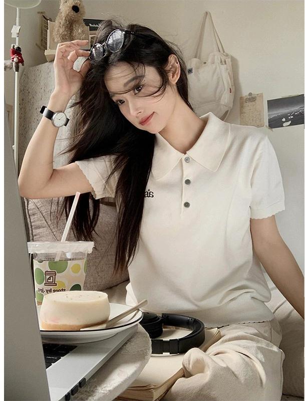 Polo Collar Short Sleeve Knit Tee