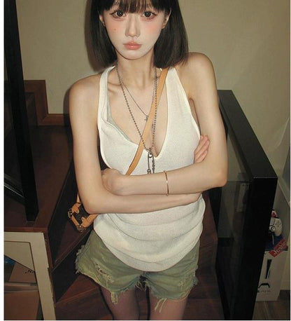 White V-Neck Halter Tank