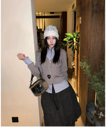 Preppy Faux Layer Knit Cardigan