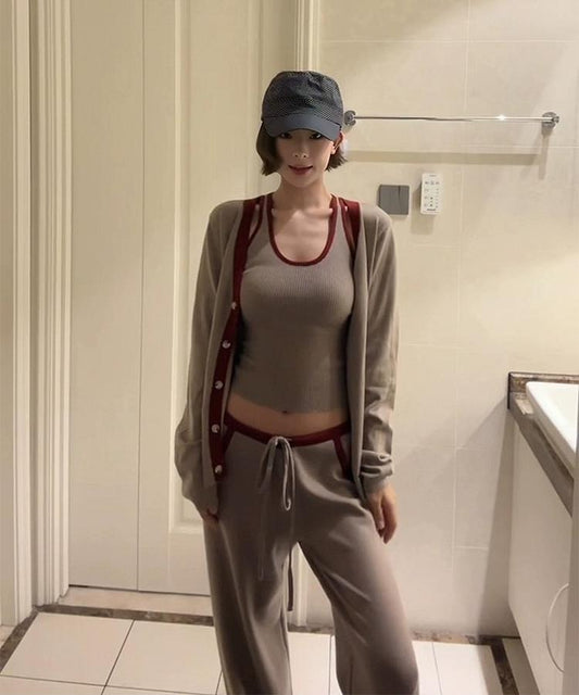 Vintage Colorblock Knit Cardigan Set