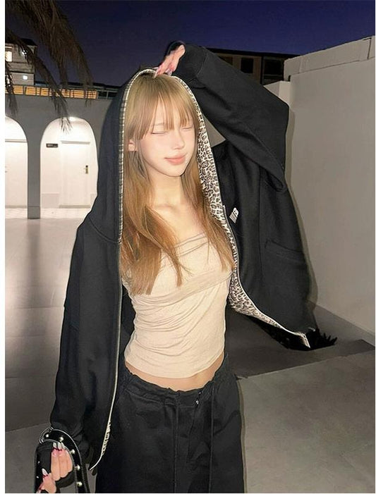 Vintage Black Ear Leopard Hoodie