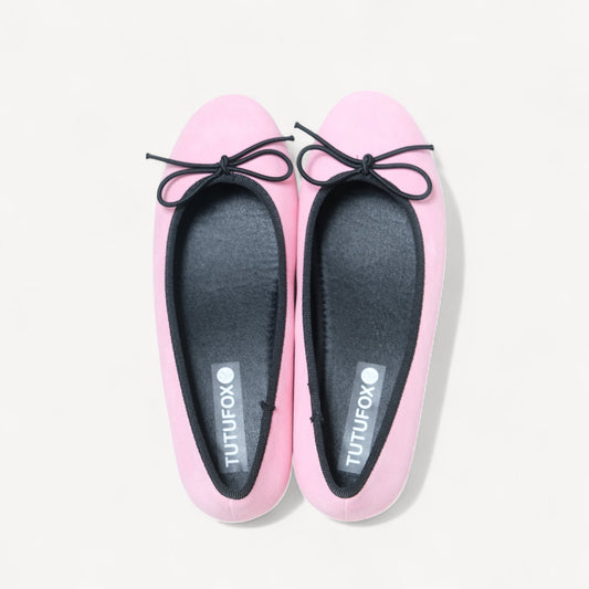 Pink Suede Bow Almond Toe Ballet Flats - tutufox - shoes