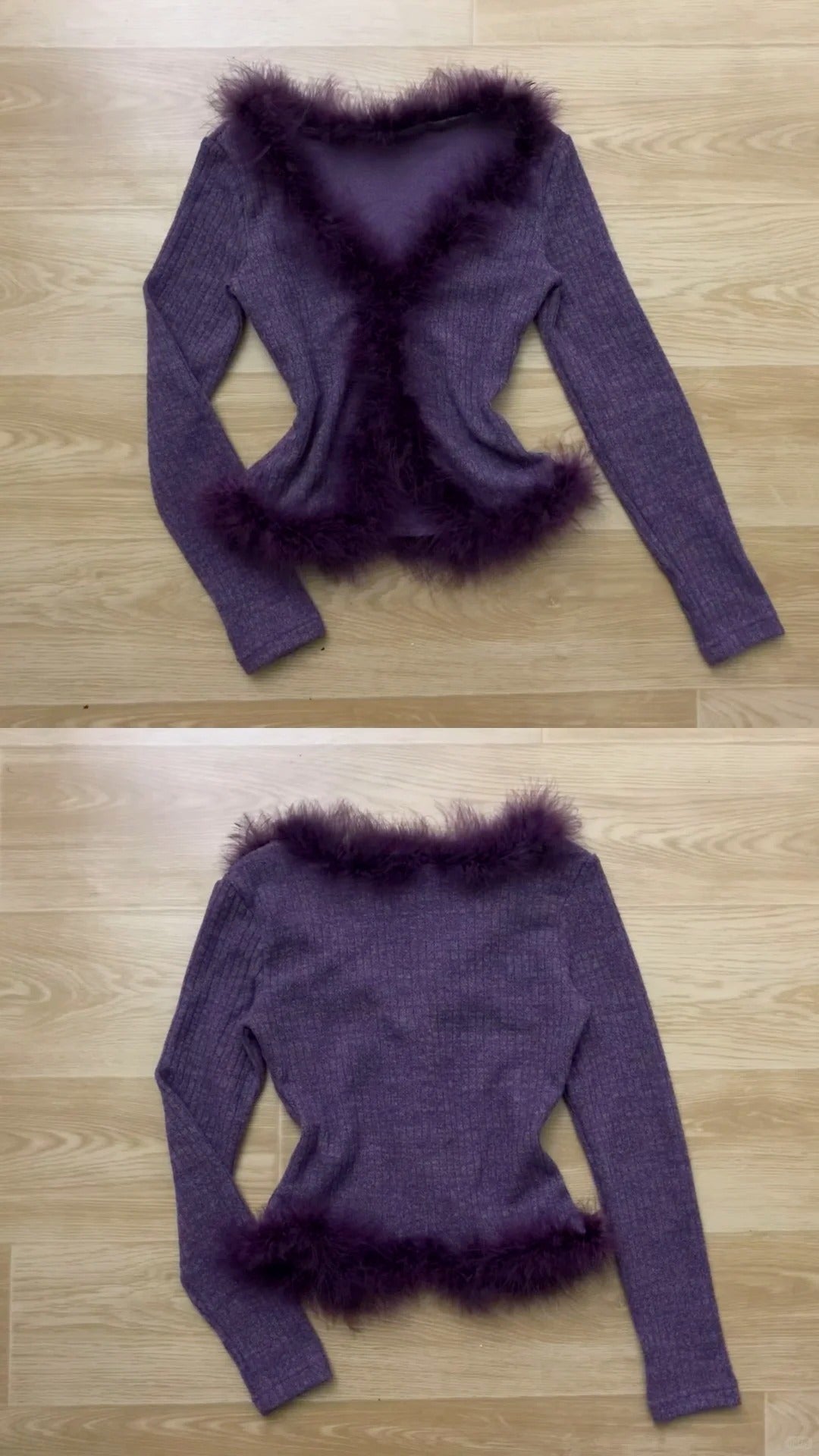 Purple Fur Trim Top with Black Skirt and Fur Coat Y2K Outfit - tutufox - 
