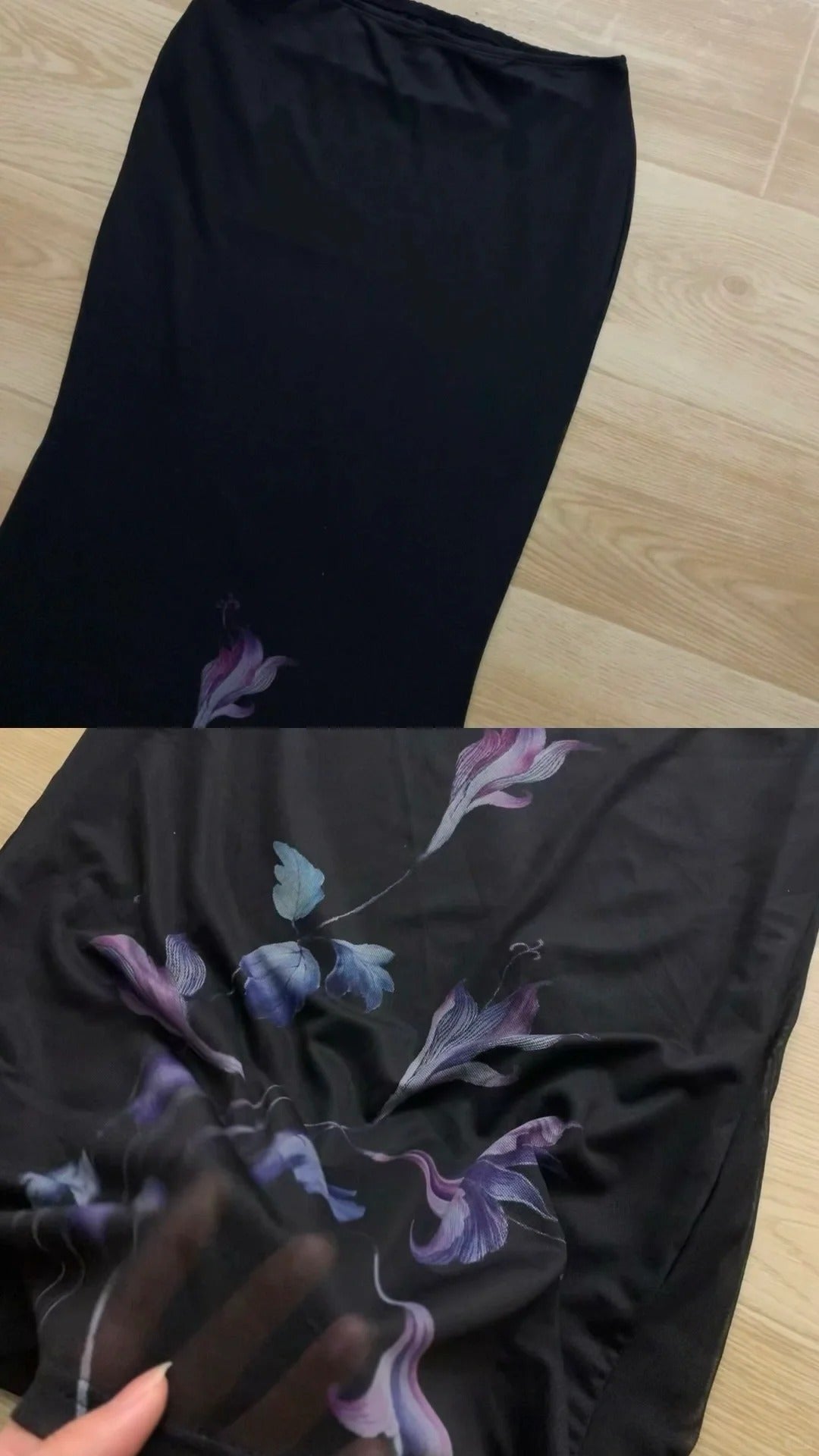 Purple Knit Long Sleeve Top and Black Maxi Skirt with Purple Floral Print Y2K Two Pieces Sets - tutufox - 