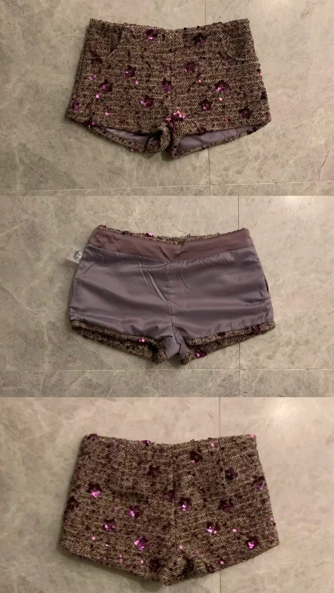 Purple Loose Sweater and Sequin Brown Shorts Y2K Two Piece Sets - tutufox - 