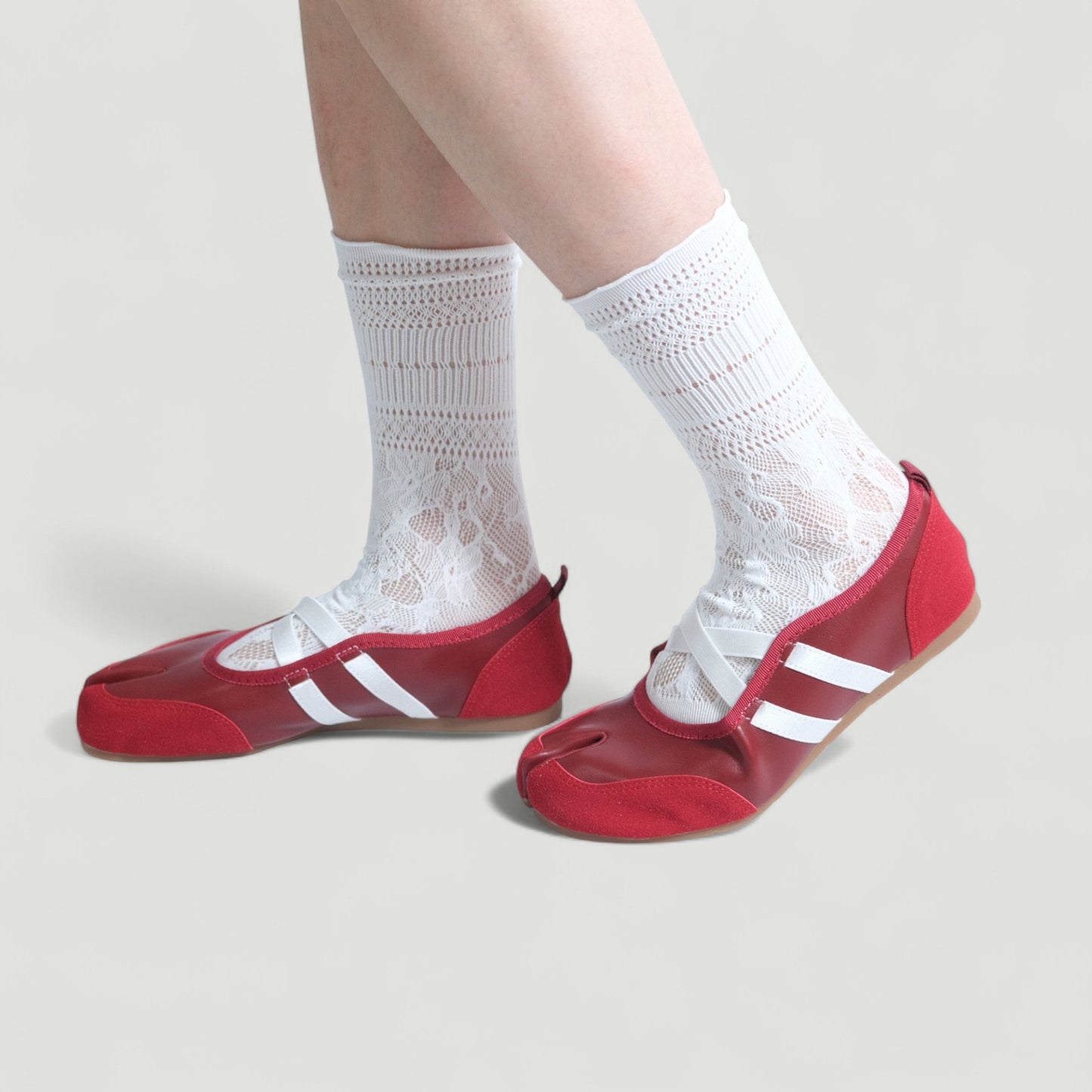 Red Ballet Split Toe Crossover Tabi Flats - tutufox - tabis