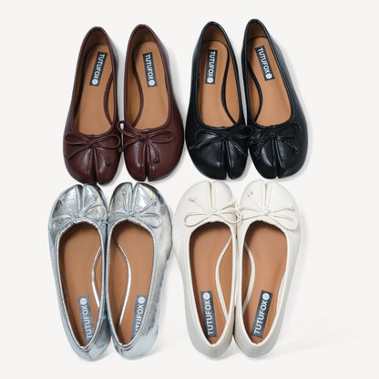 Red Brown Matte Bow Mary Jane Flats Tabi - tutufox - tabis