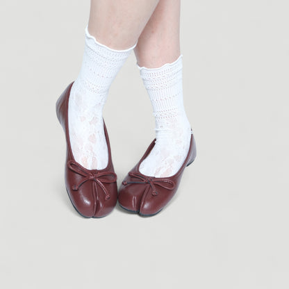 Red Brown Matte Bow Mary Jane Flats Tabi - tutufox - tabis