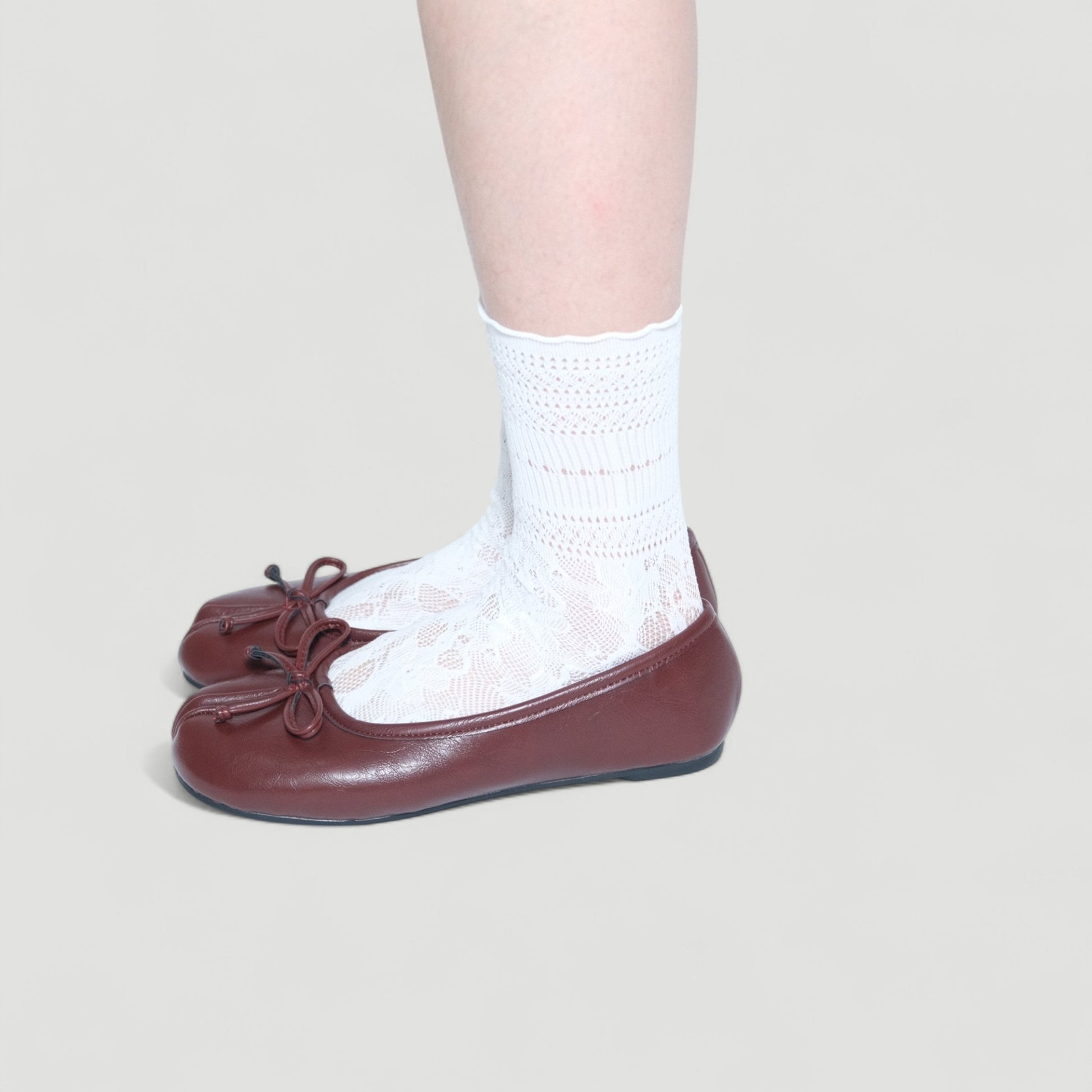 Red Brown Matte Bow Mary Jane Flats Tabi - tutufox - tabis