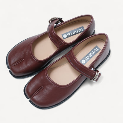 Red Brown Split Toe Mary Jane Flats Tabi - tutufox - tabis