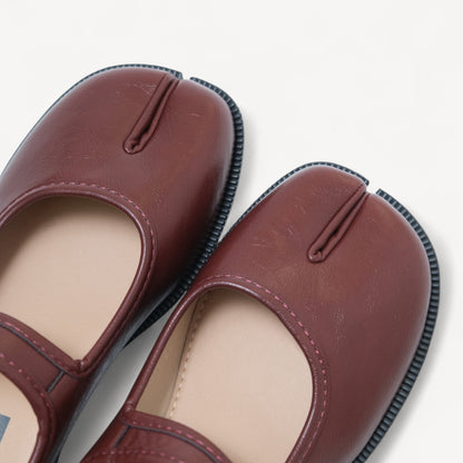 Red Brown Split Toe Mary Jane Flats Tabi - tutufox - tabis