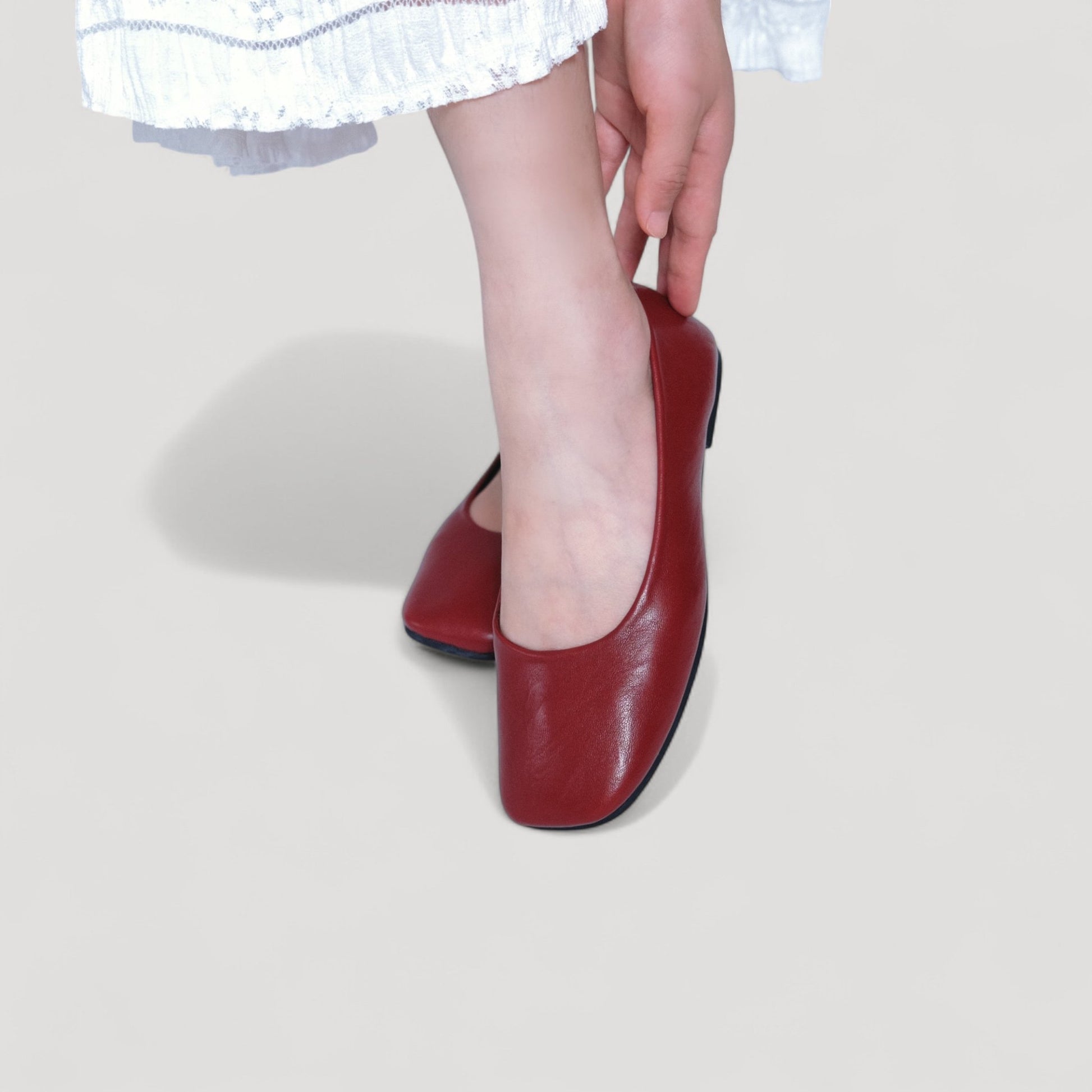 leather square toe flats red model details view