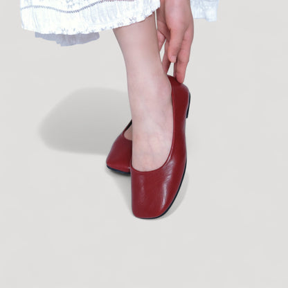 leather square toe flats red model details view