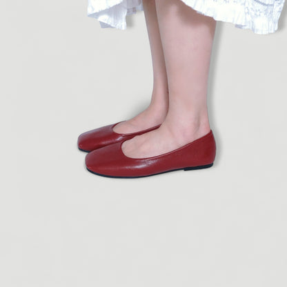 leather square toe flats red model standing view