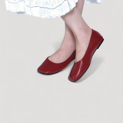 leather square toe flats red model posing view