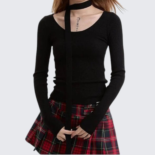 Red Long - Sleeve Knitted Top For Women - Spring & Autumn - tutufox - 