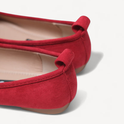 Red Velvet Bow Square Toe Ballet Flats - tutufox - shoes