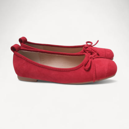 Red Velvet Bow Square Toe Ballet Flats - tutufox - shoes