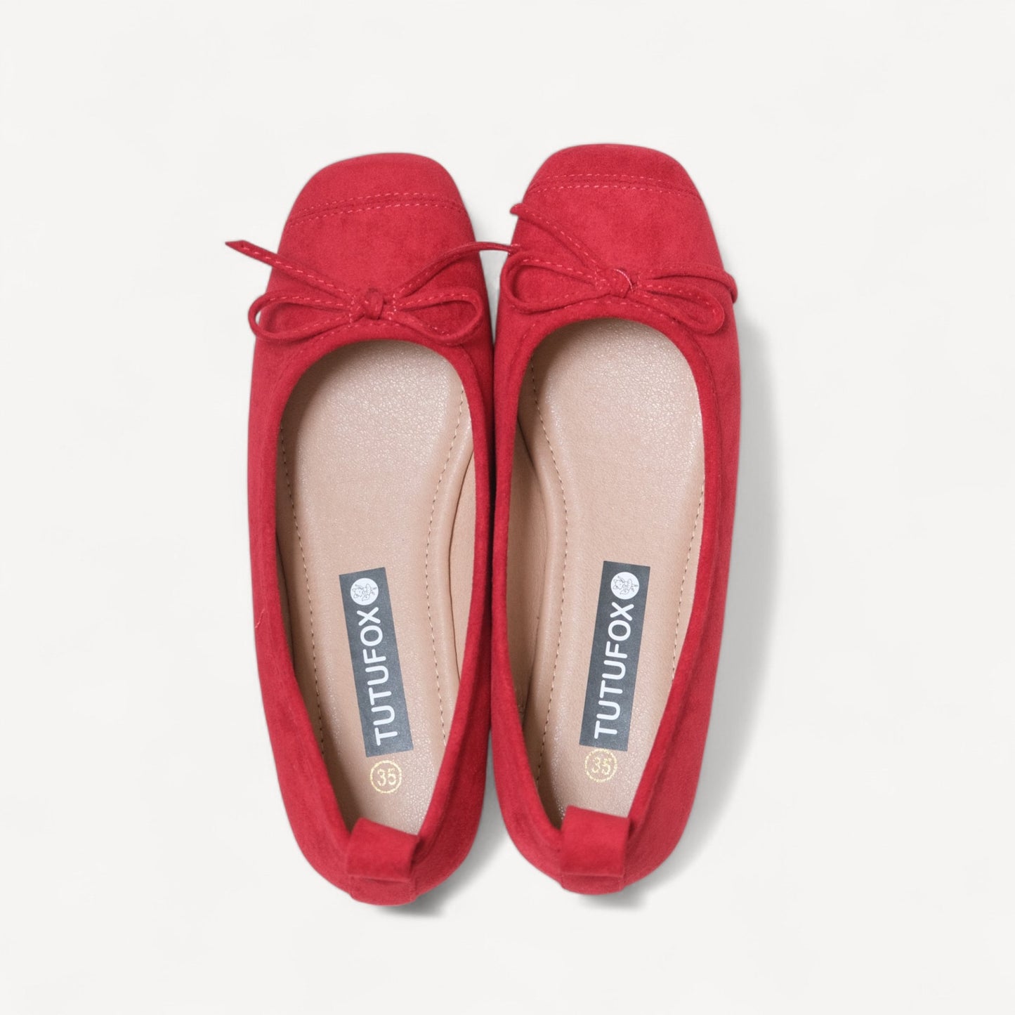 Red Velvet Bow Square Toe Ballet Flats - tutufox - shoes