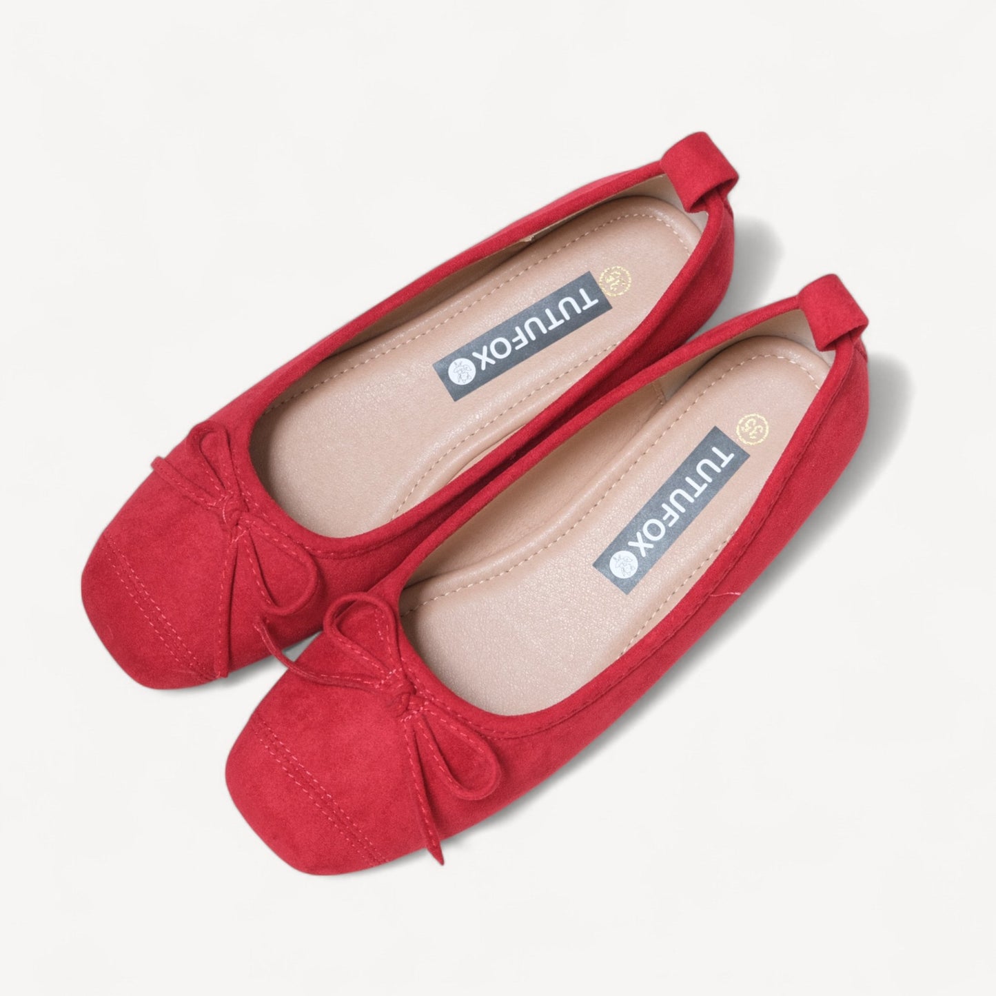 Red Velvet Bow Square Toe Ballet Flats - tutufox - shoes