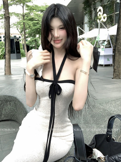 Sexy Soft Vibe White Halter Tube - Top Slimming Beach Vacation Bodycon Maxi Dress - tutufox - 