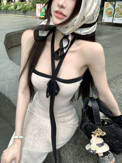 Sexy Soft Vibe White Halter Tube - Top Slimming Beach Vacation Bodycon Maxi Dress - tutufox - 