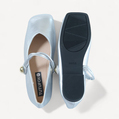 Silver Ballet Soft Leather Mary Jane Flats - tutufox - shoes