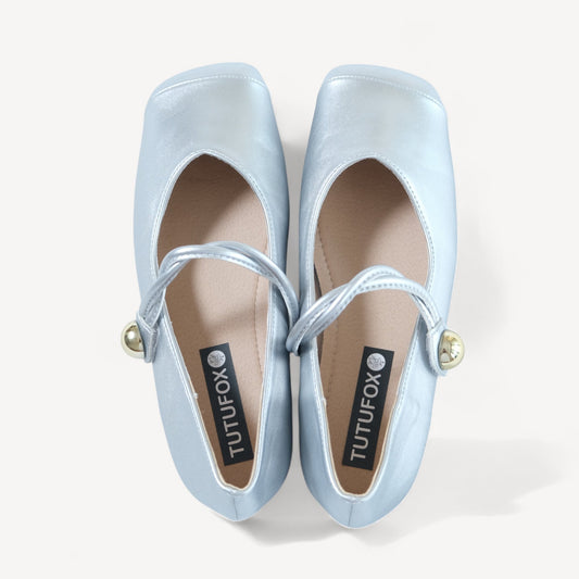 Silver Ballet Soft Leather Mary Jane Flats - tutufox - shoes