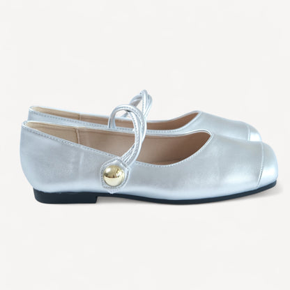 Silver Ballet Soft Leather Mary Jane Flats - tutufox - shoes