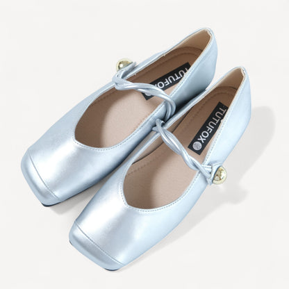 Silver Ballet Soft Leather Mary Jane Flats - tutufox - shoes